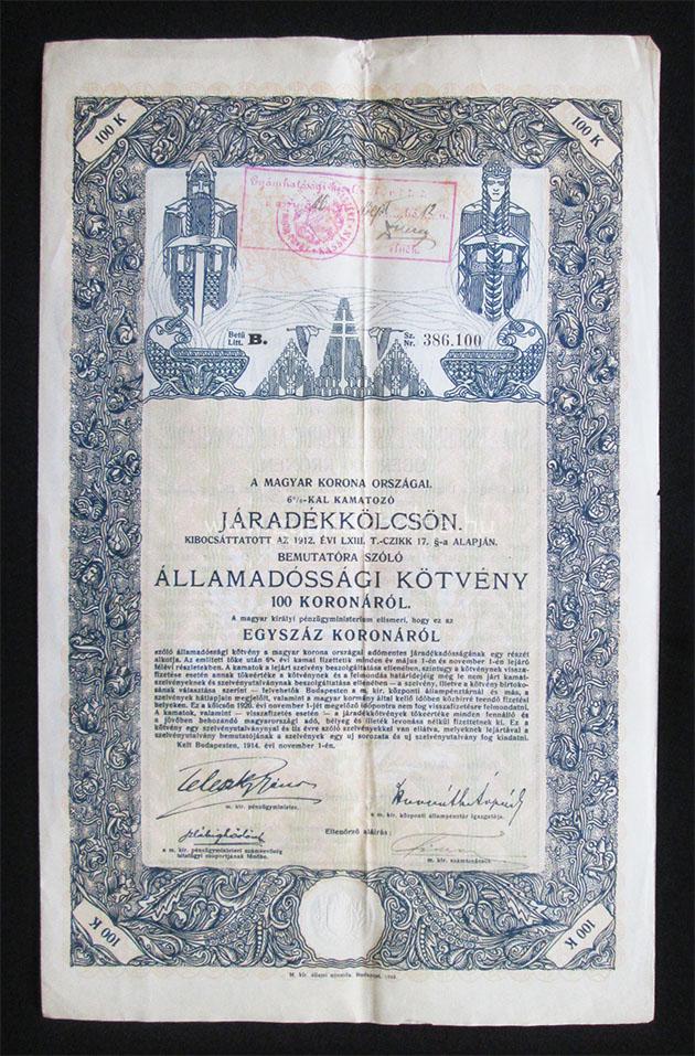 �llamad�ss�gi k�tv�ny j�rad�kk�lcs�n 100 korona 1914 november 6%